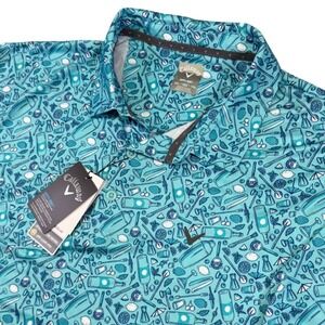 Callaway Opti-Dri Golf Polo Shirt Men's XXL Blue Cocktail Print Short Sleeve 2XL